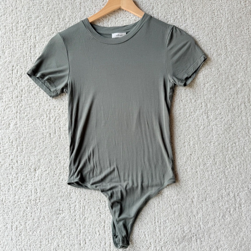 Wilfred Cap Sleeve Bodysuit Small Heather Chrome‎ Gray Stretch Aritzia $58